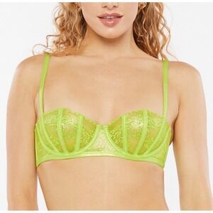 Savage X Fenty Neon Lime Green Shimmer Y2K Floral Lace Underwire Demi Bra 36C